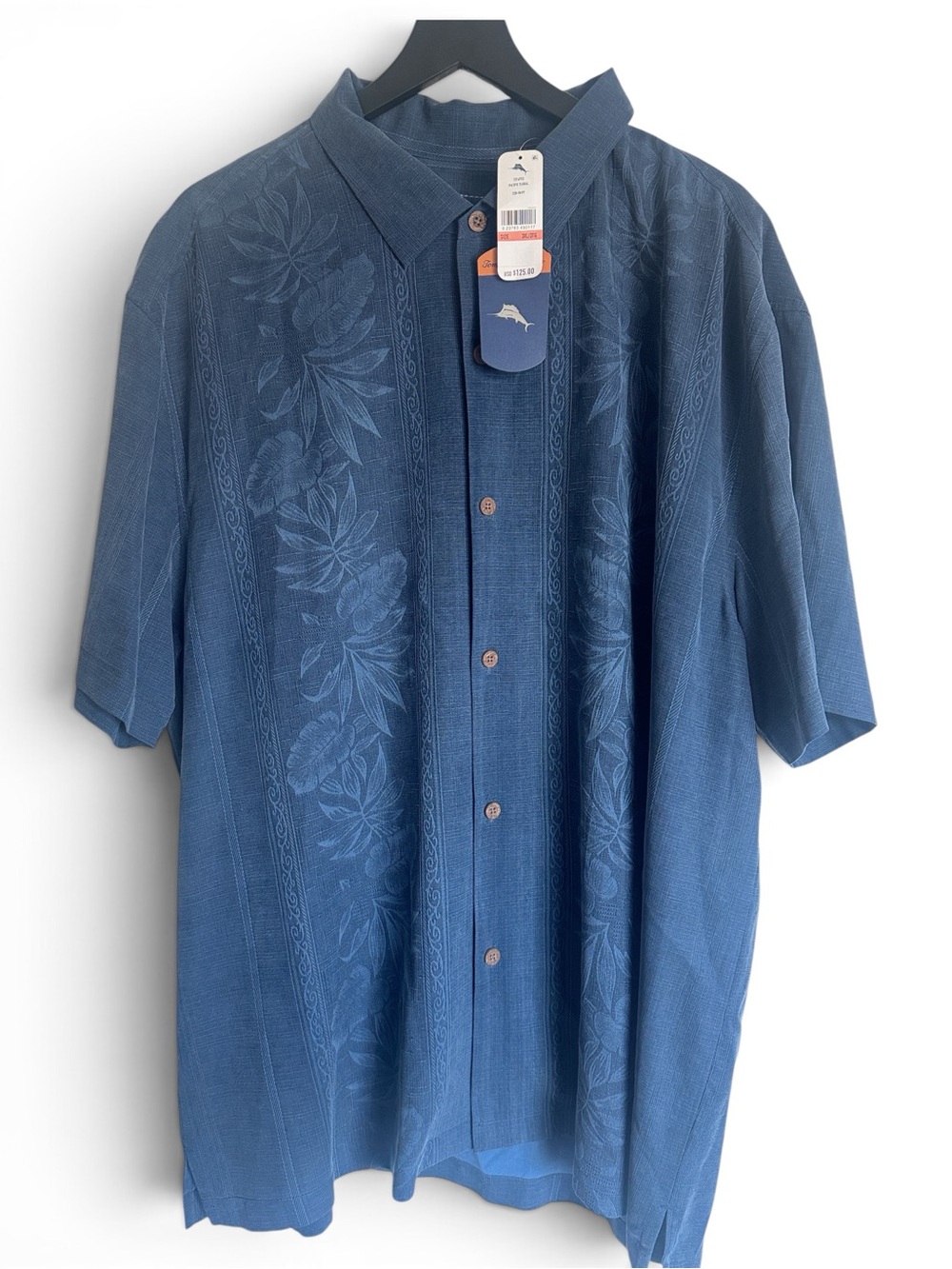 Tommy Bahama Blue Short-Sleeve Embossed Floral Camp Shirt